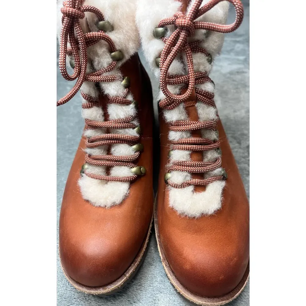 Kork-Ease Tillery Tan Leather Shearling Lace Up Hiker‎ Boots Brown 8M K0358708